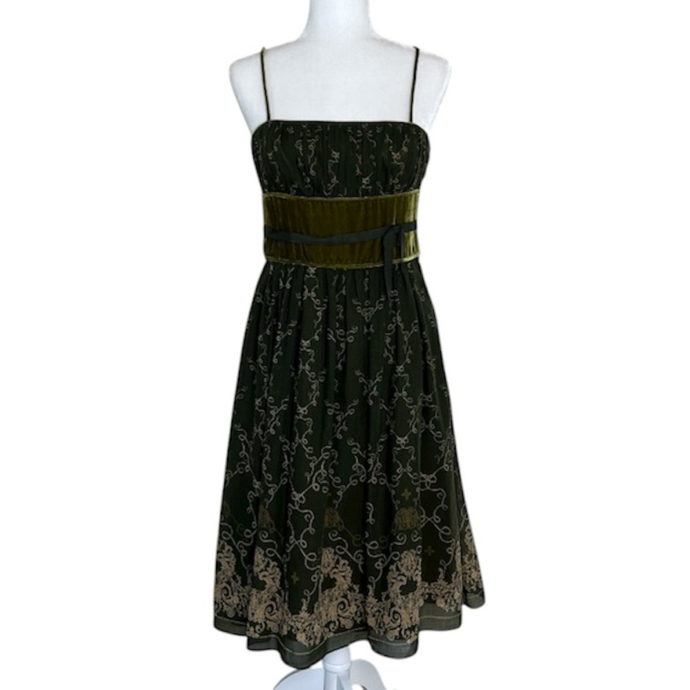 Laundry by Shelli Segal Dark Green Empire Waist Velvet Spaghetti Strap Y2K Dress